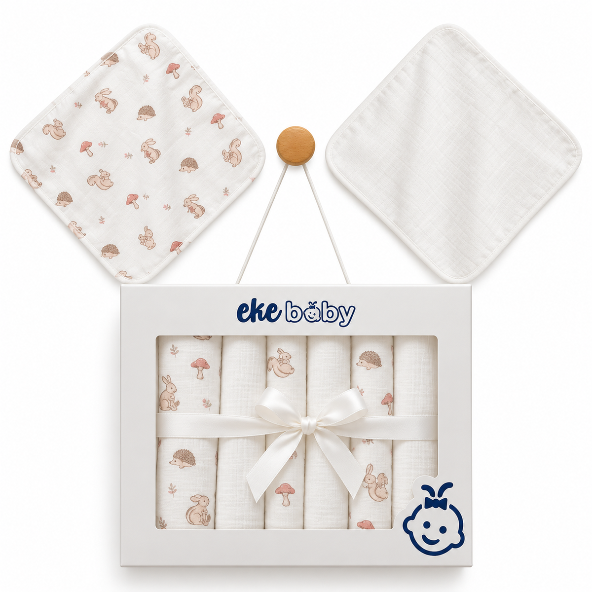 Bebezo Penye Desenli Ağız Mendili 6'lı Kutulu Set - Ekru