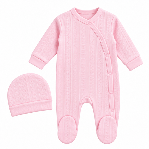 Bebezo Jakarlı Penye Şapkalı Tulum - Pembe