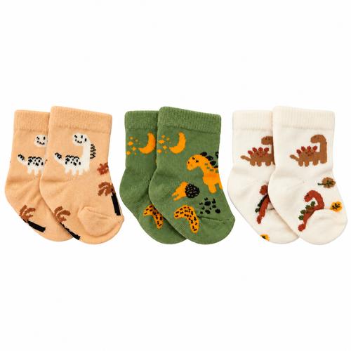Bebezoooo Desenli Erkek Bebek Çorabı 3'lü Set - Renkli